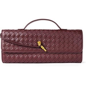 Elegant Woven Leather Clutch - Burgundy